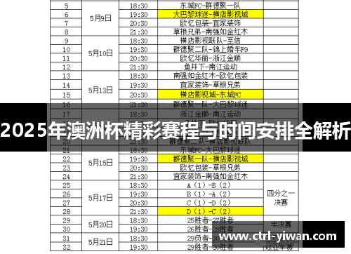 2025年澳洲杯精彩赛程与时间安排全解析